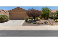 Charming home featuring a neutral color scheme, well-manicured landscaping, and a spacious two-car garage at 21893 N 261St N Ave, Buckeye, AZ 85396