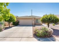 Charming home featuring a well-maintained front yard with a spacious driveway and lush trees at 2721 N 107Th Dr, Avondale, AZ 85392