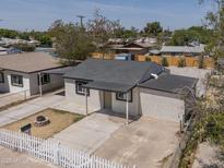 An aerial view of this charming single Gathering house with a small front yard at 826 S Drew St, Mesa, AZ 85210