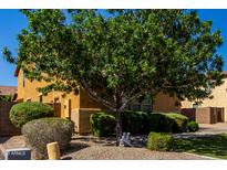 Charming home featuring lush landscaping, manicured bushes, and a shade tree in front yard at 3080 E Andre Ave, Gilbert, AZ 85298