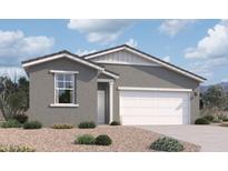 Charming single-story home with gray stucco, white trim, and a two-car garage offers comfortable modern living at 47706 W Kenner Dr, Maricopa, AZ 85139