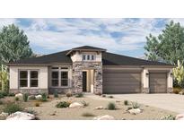 Charming single-story home featuring stone accents, desert landscaping, and a three-car garage at 6848 N 190Th Ave, Waddell, AZ 85355