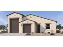 Beautiful single-Gathering home featuring a two-car garage, neutral stucco, and a covered front entryway at 15727 W Brown St, Waddell, AZ 85355