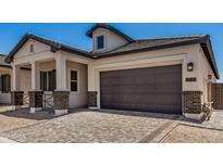 Home exterior features a two-car garage, a well-maintained lawn and professional landscaping at 3629 E Rochelle Cir, Mesa, AZ 85213