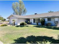 Charming single-story home featuring a well-manicured lawn and mature landscaping at 8343 E Edward Ave, Scottsdale, AZ 85250