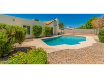 Backyard swimming pool with desert landscaping and small trees in a private backyard at 862 W Javelina Ave, Mesa, AZ 85210