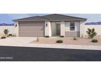 Charming single-story home showcasing a neutral color scheme, desert landscaping, and a two-car garage at 16182 W Bajada Rd, Surprise, AZ 85387