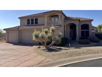 Expansive front yard featuring a lush desert plant and a paver driveway that leads to the home's entrance at 6904 E Trailridge Cir, Mesa, AZ 85207