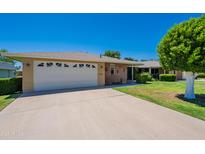 Charming single-story home with a well-manicured lawn and spacious driveway at 10513 W Roundelay Cir, Sun City, AZ 85351