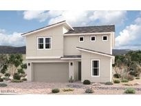 Modern two-story home featuring a neutral color scheme, attached two-car garage, and desert landscaping at 15823 W Vogel Ave, Goodyear, AZ 85338