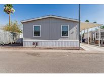 Charming single-story home with gray siding and carport on a sunny day at 2060 N Center St # 133, Mesa, AZ 85201