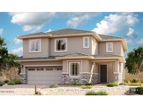 Charming two-story home featuring a two-car garage and tasteful stone accents on the facade and manicured landscaping at 21878 E Bonanza E Ct, Queen Creek, AZ 85142