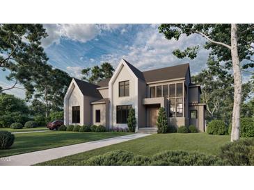 Striking two-story home boasts modern design, clean lines, and lush landscaping, offering curb appeal at 2332 Windy Woods Dr, Raleigh, NC 27607