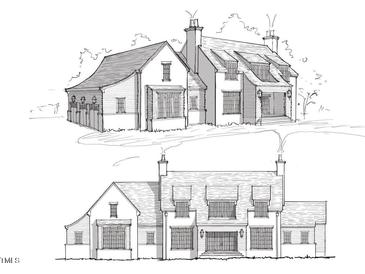 Illustration of a charming home showcasing architectural details, including large windows and a classic design at 705 Parker Creek Dr, Raleigh, NC 27614