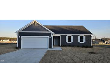 Charming single-Gathering home featuring a two-car garage, gray siding and a well-maintained lawn at 141 Robert Howe Dr, Fuquay Varina, NC 27526