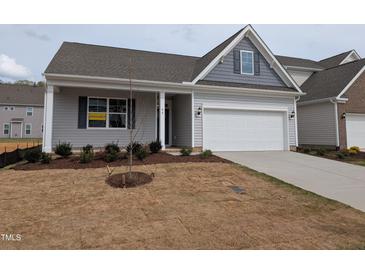 Charming one-story home with a two-car garage, covered entryway, and manicured landscaping at 46 Steppe Way, Garner, NC 27529