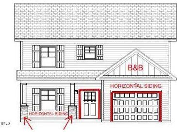 Two-story home with horizontal siding, attached garage, and front porch at 4238 Darroch Rd, Lillington, NC 27546