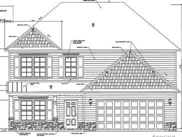 Two-story house plan with stone accents, two-car garage, and shake siding at 95 Malbec Way, Youngsville, NC 27596