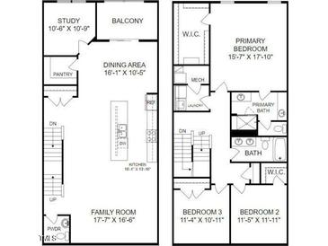 Two-story home floor plan featuring 3 bedrooms, balcony, and open concept living space at 107 Ailey Brook Way # 200, Wake Forest, NC 27587