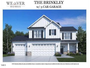 Two-story Weaver home, The Brinkley, features white siding, black shutters, and a convenient 3-car garage at 290 Thistle Ct, Sanford, NC 27332