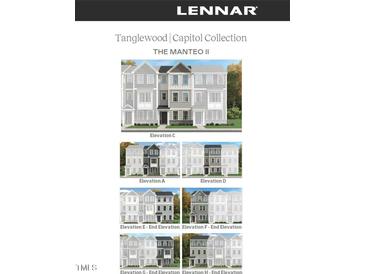 Various exterior elevation views of Lennar's Tanglewood Capitol Collection 'The Manteo II' model home at 2005 Sequoia Ln, Durham, NC 27703