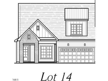 Rendering of a charming two-story home with a brick facade and a two-car garage on Lot 14 at 1023 Coldspring Circle, Durham, NC 27705