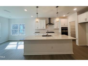 Bright, modern kitchen with stainless steel appliances, pendant lighting, and a large kitchen island at 3287 Roundly Rd # 13, New Hill, NC 27562