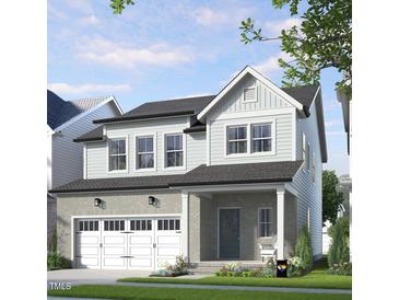 Charming two-story home with a brick facade, attached garage, and covered front porch at 249 Beacon Dr, Pittsboro, NC 27312
