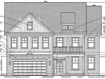 Detailed architectural drawing of a two-story home featuring a garage and front porch at 65 Guardian St, Youngsville, NC 27596