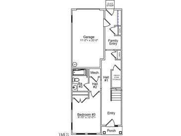 Detailed floorplan showcasing layout of garage, bedroom, bathroom, and entry areas at 356 Chesapeak Commons St # 135, Garner, NC 27529
