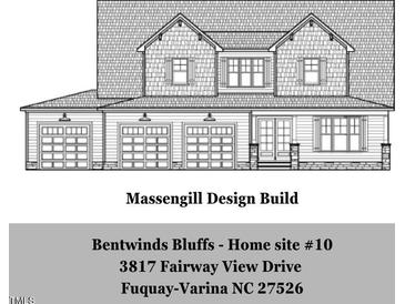 Exterior elevation of the home showcasing the architectural design and multiple car garage at 3817 Fairway View Dr # 10, Fuquay Varina, NC 27526