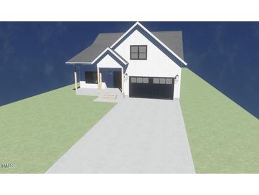 New construction showing a modern home design, gray roof and 2-car garage at 148 Mohawk Dr, Louisburg, NC 27549