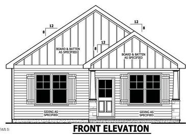 Rendering of a cozy home with board and batten siding, shutters, and a covered front entry at 2230 Amick St., Burlington, NC 27215