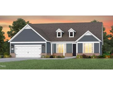 Charming single Gathering home featuring a two-car garage, dormers, and a landscaped front yard at 2404 Del Webb Gardens Dr, Fuquay Varina, NC 27526