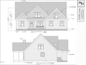 Detailed architectural drawing showing the front and left elevation of the home at 5 Sweet Sister Way, Youngsville, NC 27596