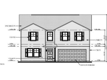 Detailed front exterior elevation showcasing the two-story home design with a garage at 1141 Mashie Ln, Rocky Mount, NC 27804