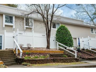 Charming townhouse with a well-maintained lawn and fence at 7205 Sandy Creek Dr, Raleigh, NC 27615