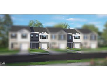 New townhome exterior with gray siding, white trim, and a one car garage at 42 Sweet Meadow Rd, Angier, NC 27501