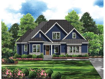 New construction home featuring a landscaped yard, symmetrical design, and welcoming front door at 249 High Ridge Ln, Pittsboro, NC 27312