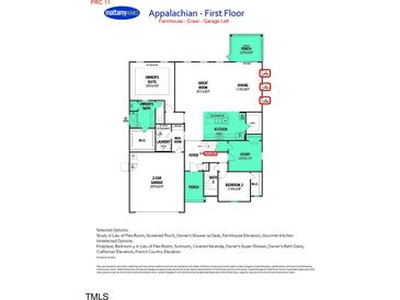 Layout of the first floor with the owner's suite, kitchen, great room, dining and garage at 79 Tee Time Ter, Benson, NC 27504
