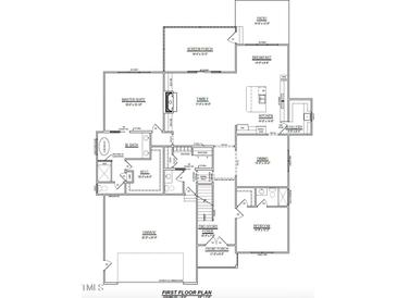 First floor plan featuring the garage, Primary suite, living spaces, and kitchen at 301 Martingale Dr, Holly Springs, NC 27540
