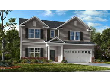 Charming two-story home with gray siding, black shutters, white trim, and a manicured front lawn at 622 Contento Ct, Sanford, NC 27330