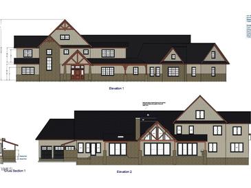 A detailed rendering of the home's front and rear elevation showcasing architectural design and material finishes at 140 Clear Springs Ct # 17, Pittsboro, NC 27312