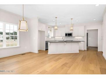 Bright kitchen features a large island, white cabinets, and modern stainless steel appliances at 55 Glasgow, Rocky Mount, NC 27804