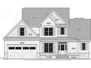 Detailed architectural drawing of a two-story home with a two-car garage at 85 Prency Ln, Middlesex, NC 27557