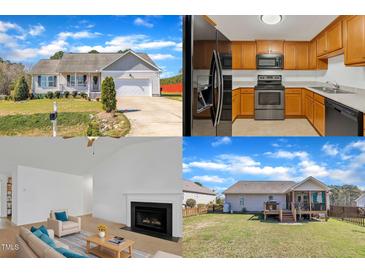 Exterior view of the home with a garage, complemented by a collage of interior features at 24 High Standard Ln, Angier, NC 27501