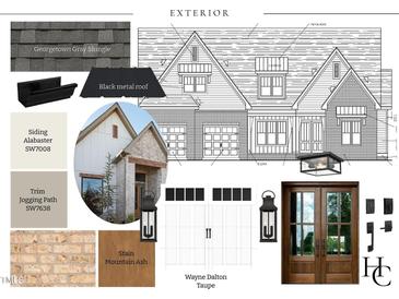 Detailed exterior elevation featuring Georgetown Gray shingles and Alabaster siding at 5205 Quail Meadows Dr, Raleigh, NC 27609