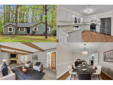 Charming one-story home with green siding and a wooded front yard, creating a serene and private setting at 122 Monticello Ave, Durham, NC 27707
