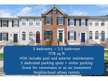 Charming townhome featuring a mix of brick and siding exteriors with well-maintained landscaping at 5505 Crabtree Park Ct, Raleigh, NC 27612