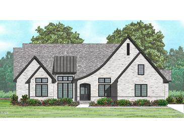 Charming painted brick home with gray roof, manicured landscaping, and inviting entryway at 154 Bellini Dr, Clayton, NC 27527